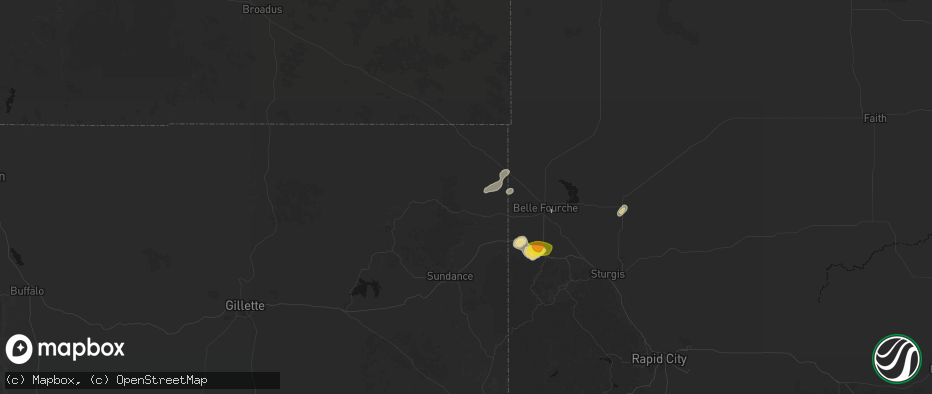 Hail map in Aladdin, WY on July 3, 2026