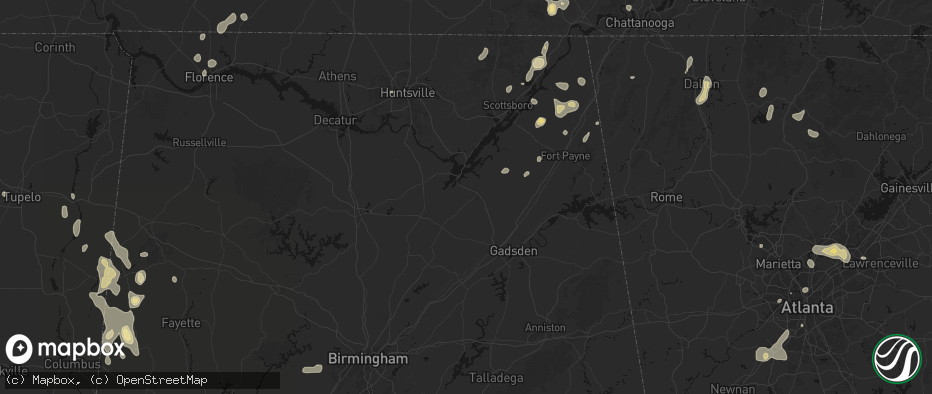 Hail map in Albertville, AL on July 3, 2026