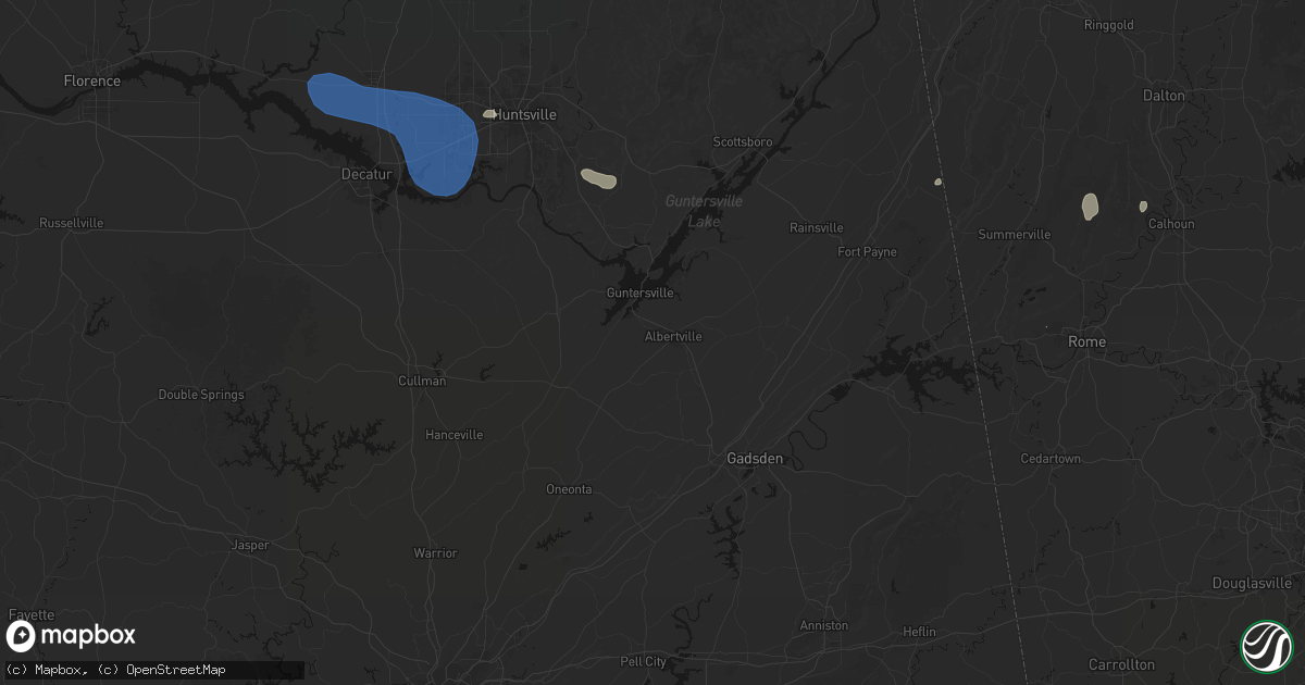 Hail map in Albertville, AL on July 3, 2026