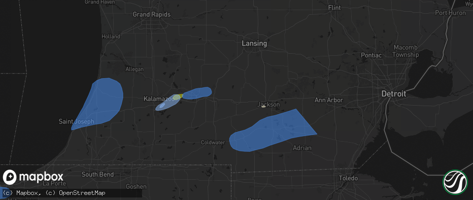 Hail map in Albion, MI on July 3, 2026