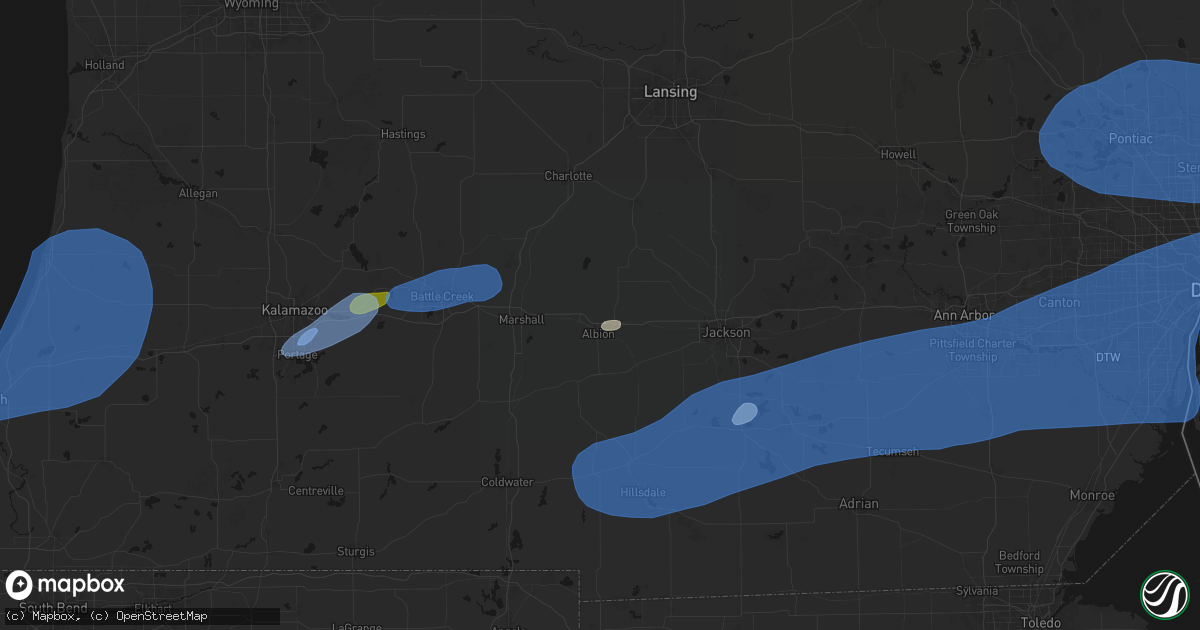 Hail map in Albion, MI on July 3, 2026
