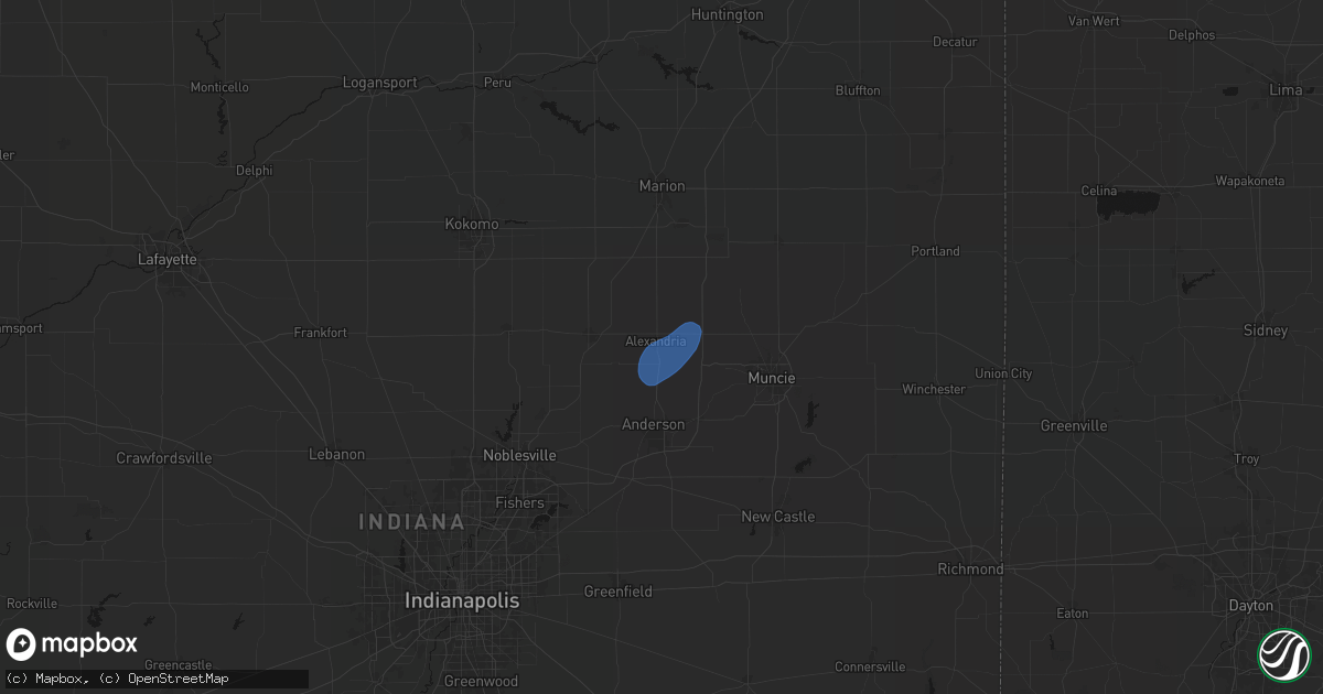 Hail map in Alexandria, IN on July 3, 2026