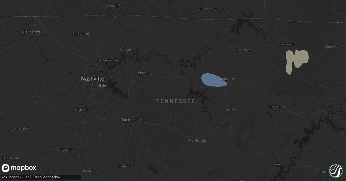 Hail map in Alexandria, TN on July 3, 2026