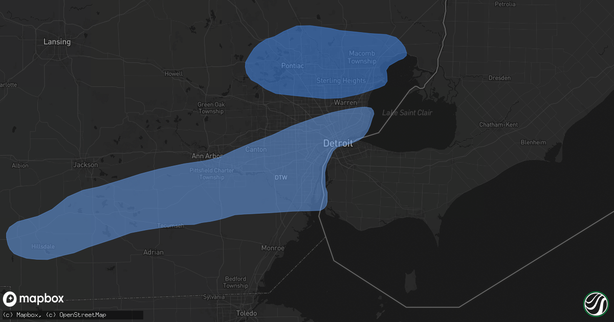 Hail map in Allen Park, MI on July 3, 2026