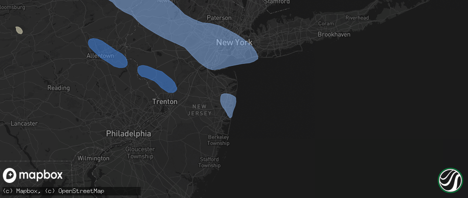Hail map in Allenhurst, NJ on July 3, 2026