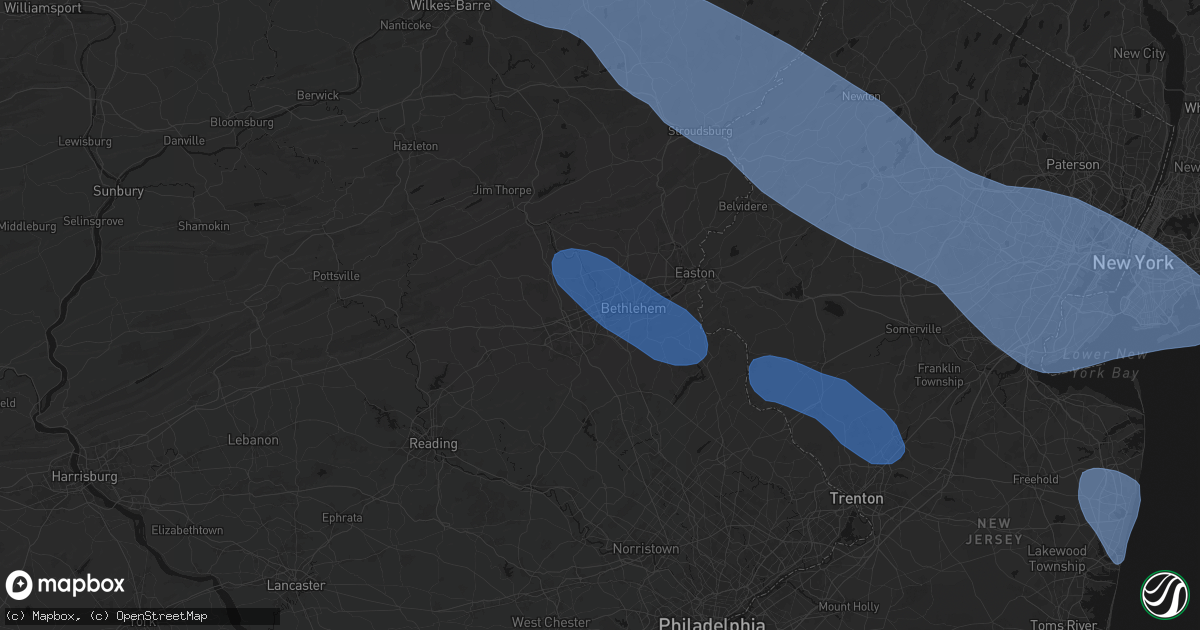 Hail map in Allentown, PA on July 3, 2026