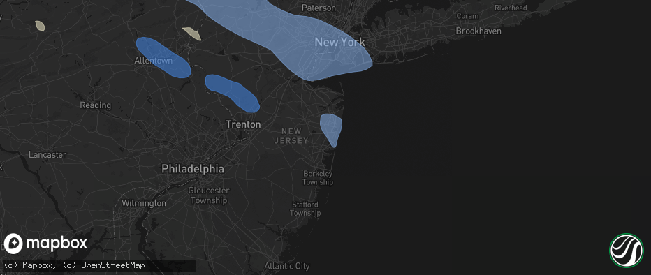 Hail map in Allenwood, NJ on July 3, 2026