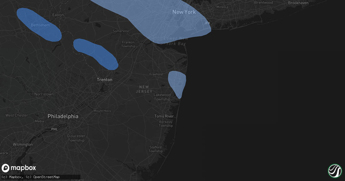 Hail map in Allenwood, NJ on July 3, 2026