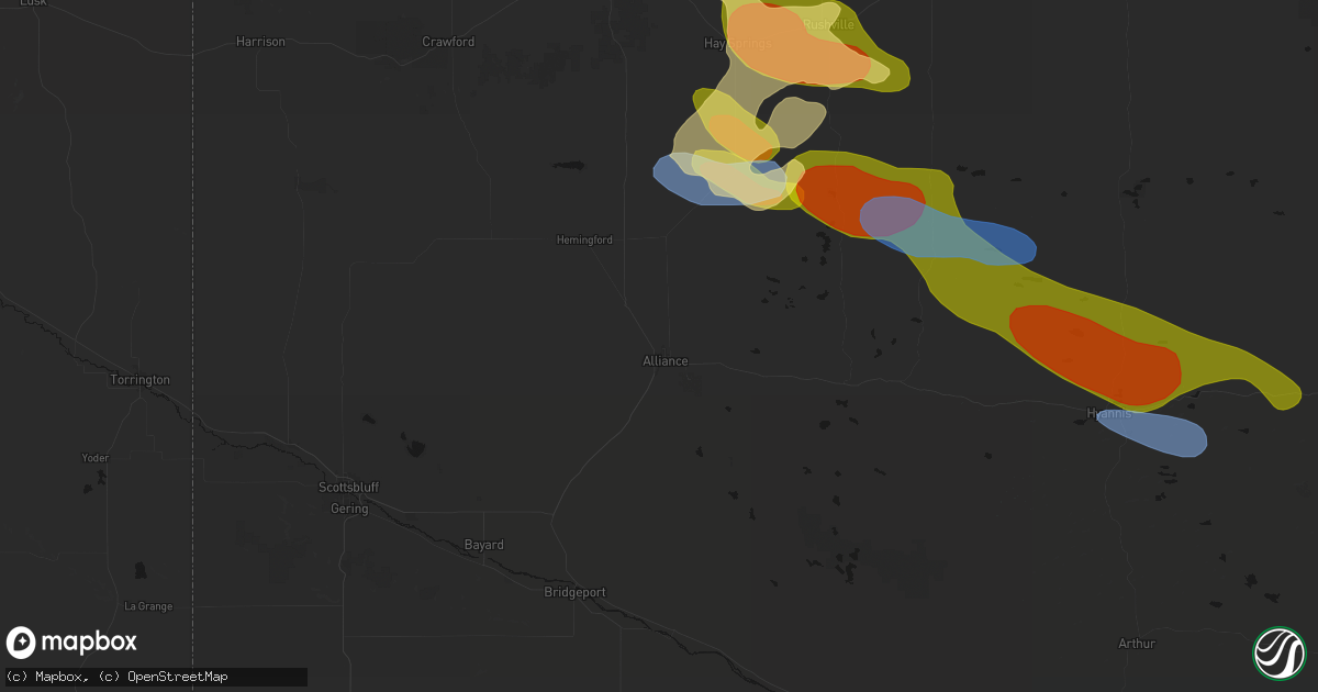 Hail map in Alliance, NE on July 3, 2026