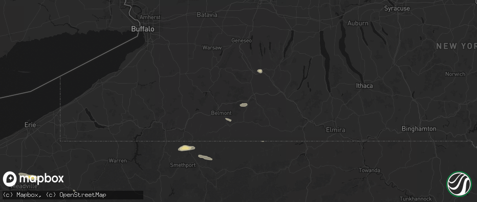 Hail map in Almond, NY on July 3, 2026