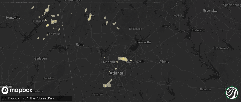 Hail map in Alpharetta, GA on July 3, 2026