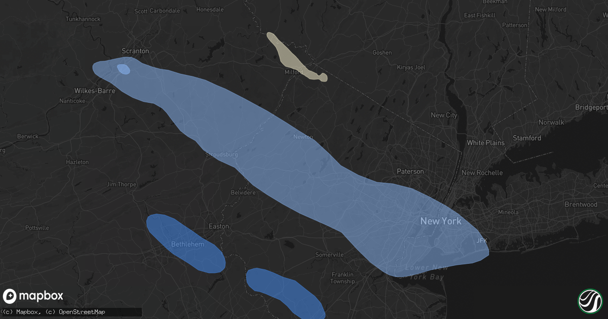 Hail map in Andover, NJ on July 3, 2026