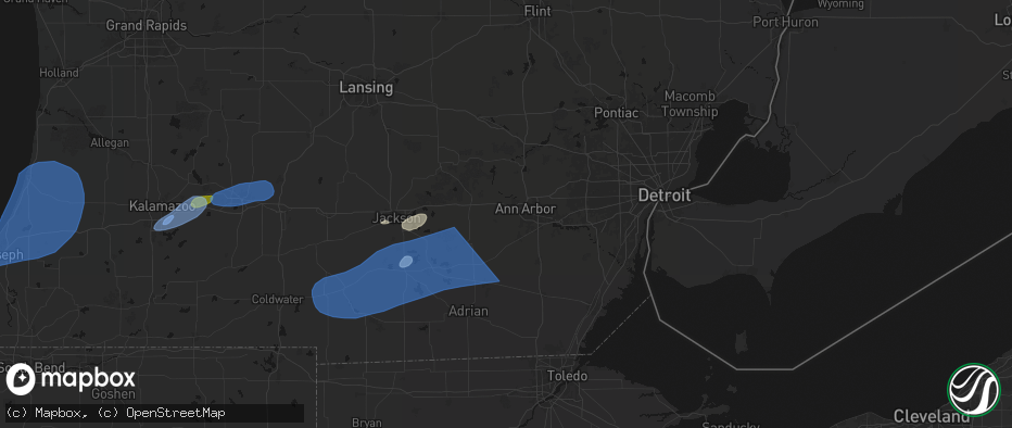Hail map in Ann Arbor, MI on July 3, 2026