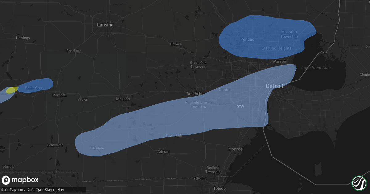 Hail map in Ann Arbor, MI on July 3, 2026