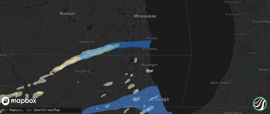 Hail map in Antioch, IL on July 3, 2026