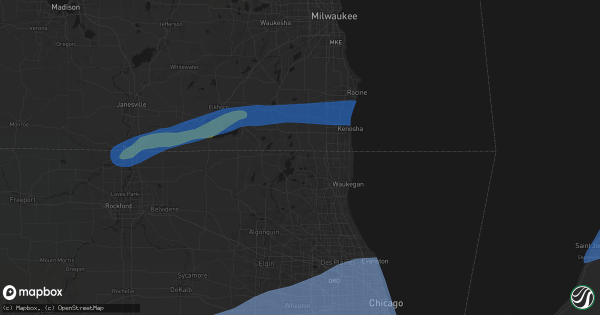 Hail map in Antioch, IL on July 3, 2026