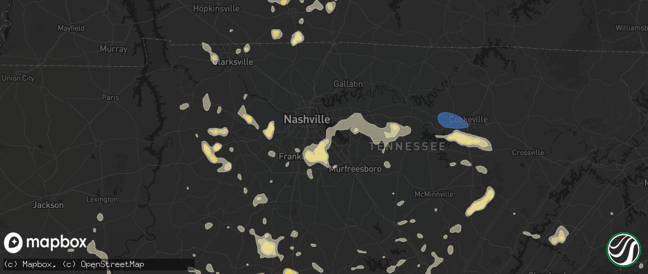 Hail map in Antioch, TN on July 3, 2026