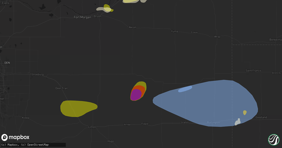 Hail map in Anton, CO on July 3, 2026