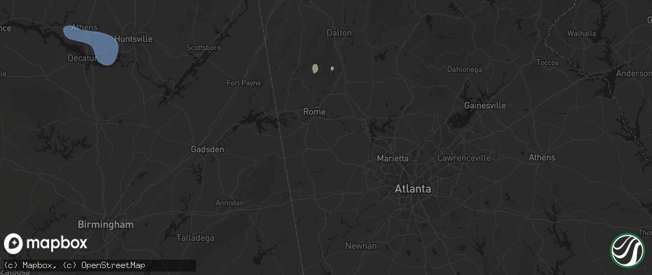 Hail map in Aragon, GA on July 3, 2026
