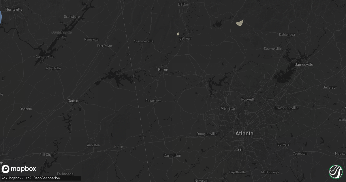 Hail map in Aragon, GA on July 3, 2026