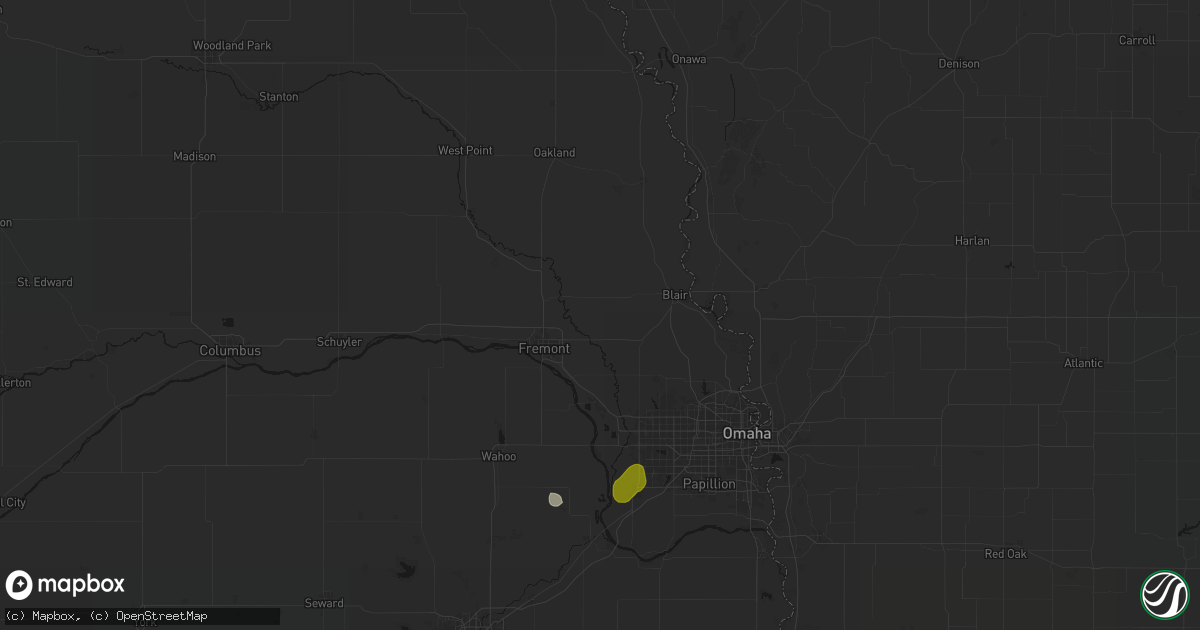 Hail map in Arlington, NE on July 3, 2026