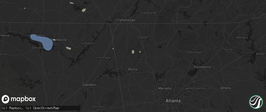 Hail map in Armuchee, GA on July 3, 2026