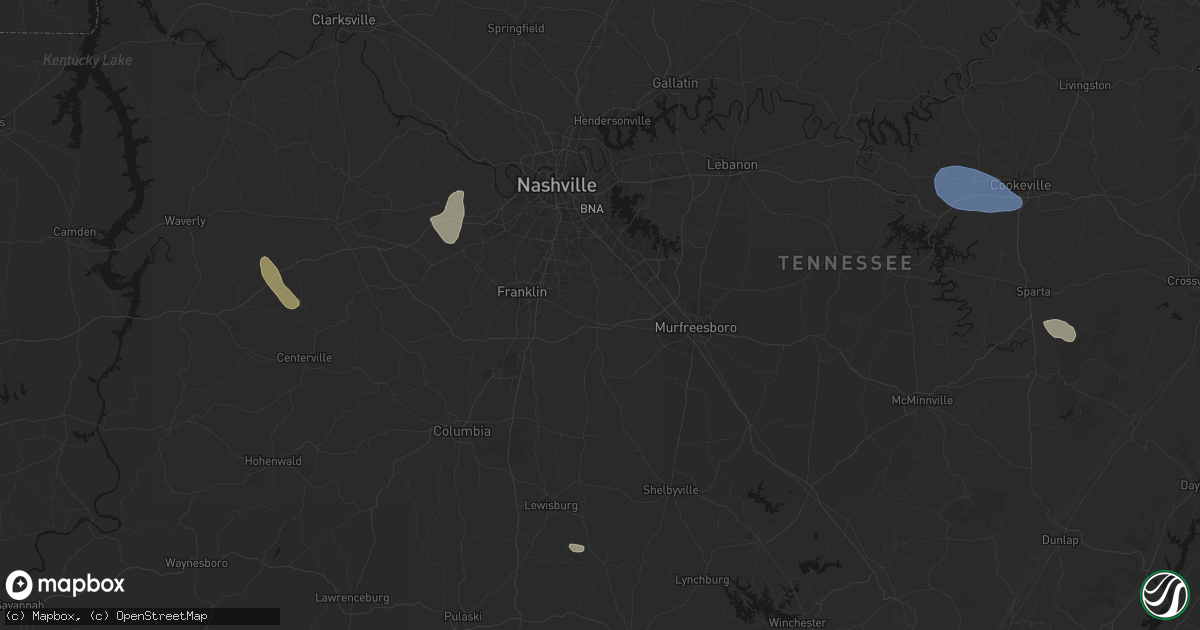 Hail map in Arrington, TN on July 3, 2026
