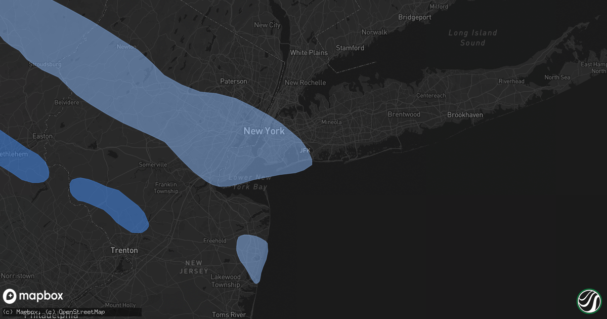 Hail map in Arverne, NY on July 3, 2026