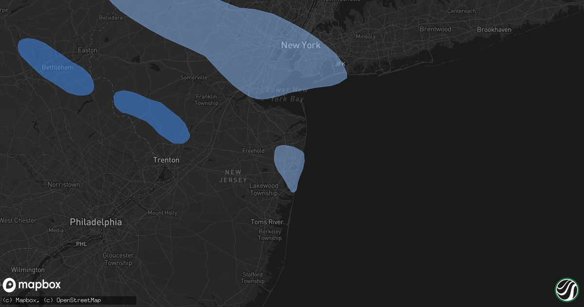 Hail map in Asbury Park, NJ on July 3, 2026