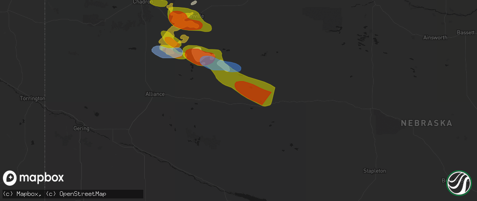 Hail map in Ashby, NE on July 3, 2026