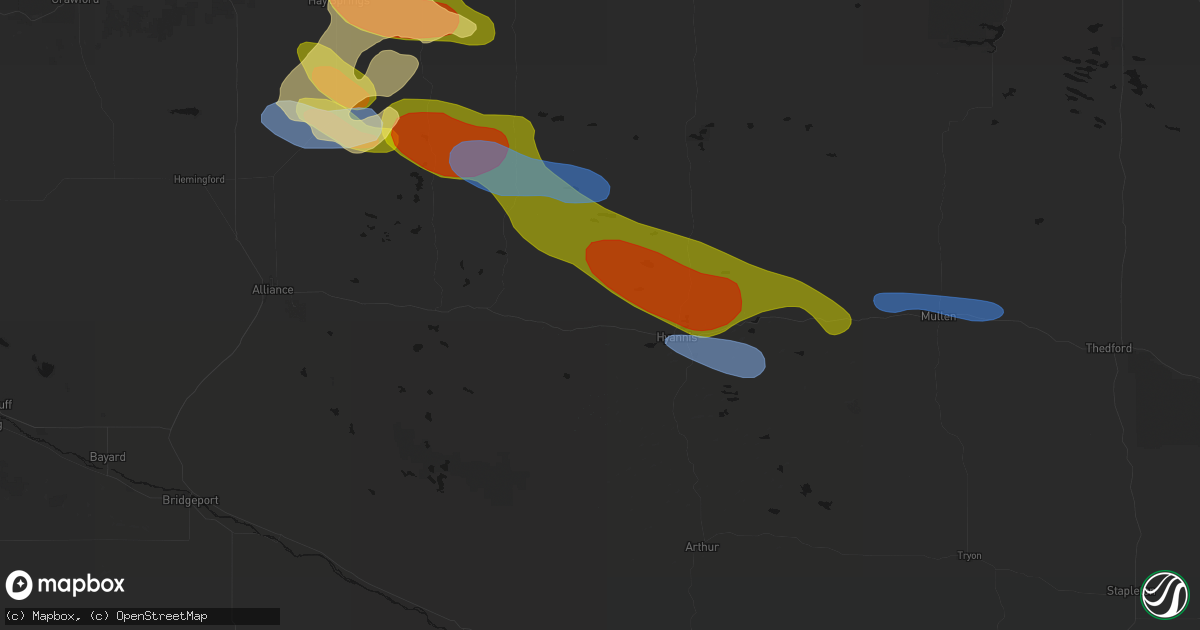 Hail map in Ashby, NE on July 3, 2026