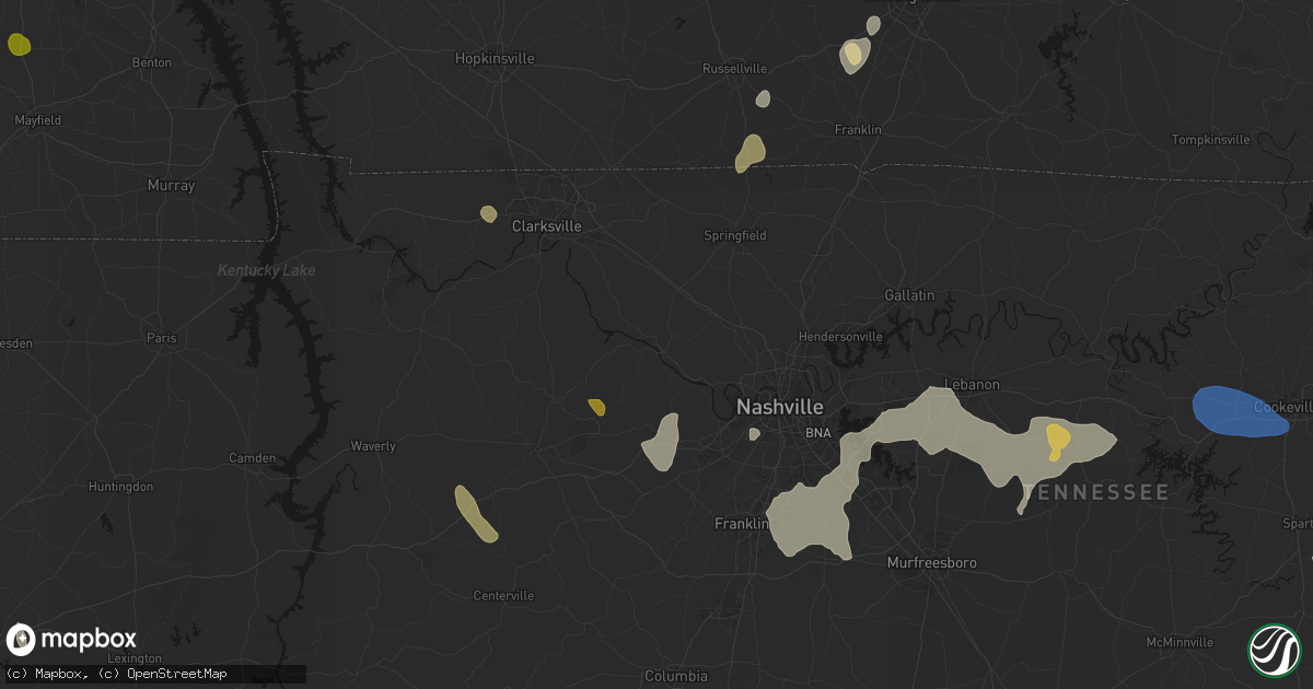Hail map in Ashland City, TN on July 3, 2026