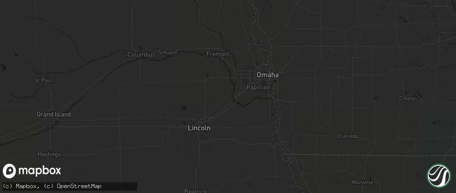 Hail map in Ashland, NE on July 3, 2026