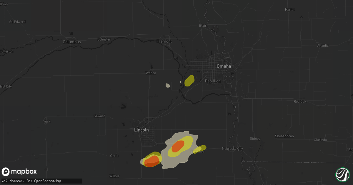 Hail map in Ashland, NE on July 3, 2026