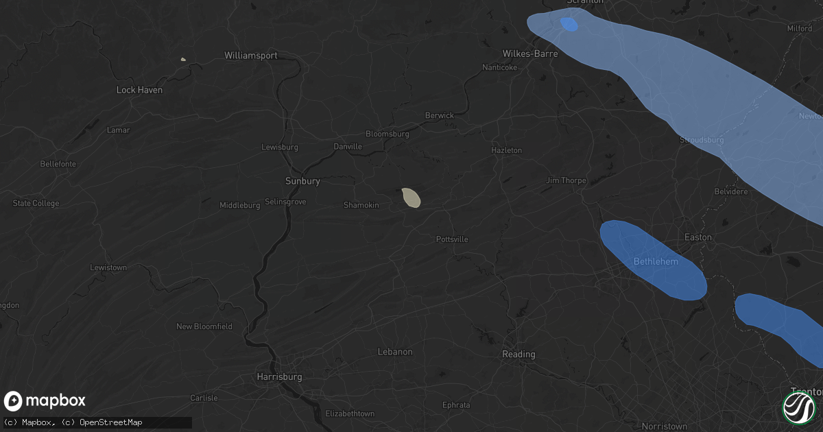 Hail map in Ashland, PA on July 3, 2026