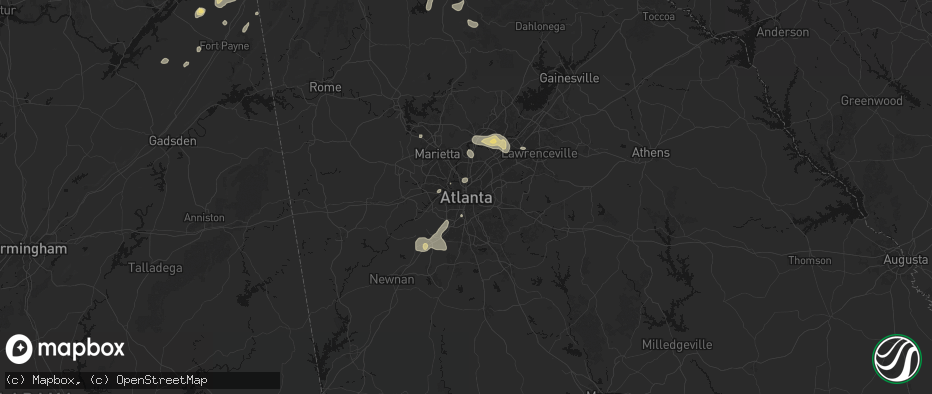 Hail map in Atlanta, GA on July 3, 2026