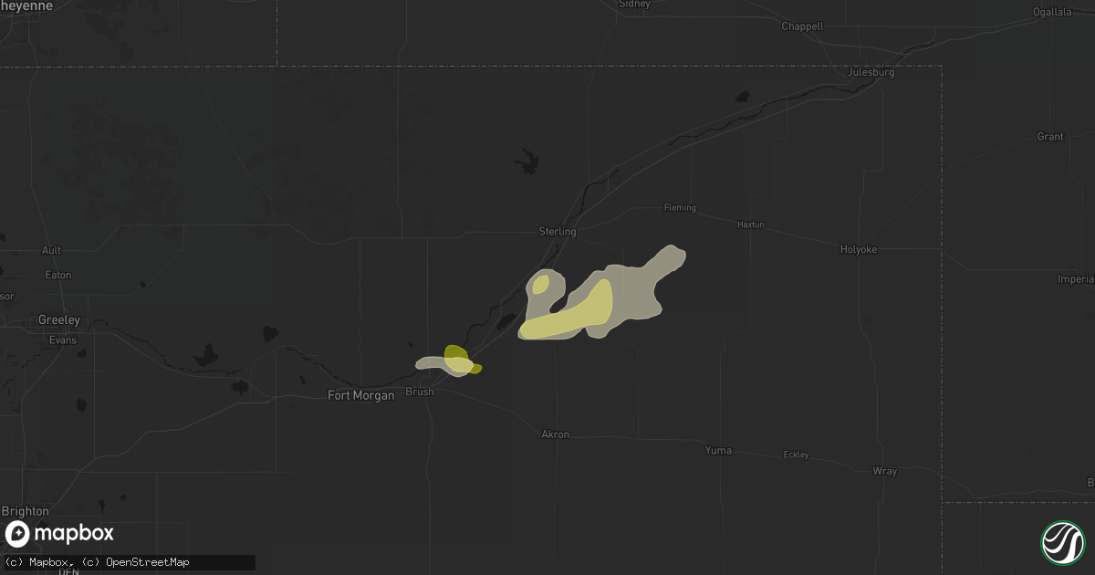 Hail map in Atwood, CO on July 3, 2026