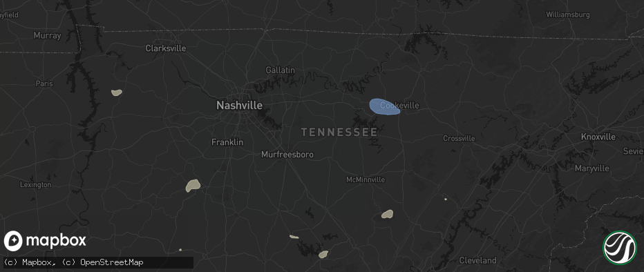 Hail map in Auburntown, TN on July 3, 2026