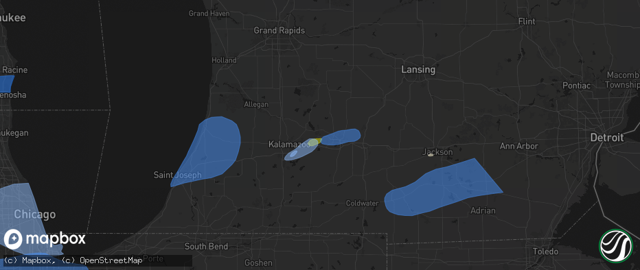 Hail map in Augusta, MI on July 3, 2026