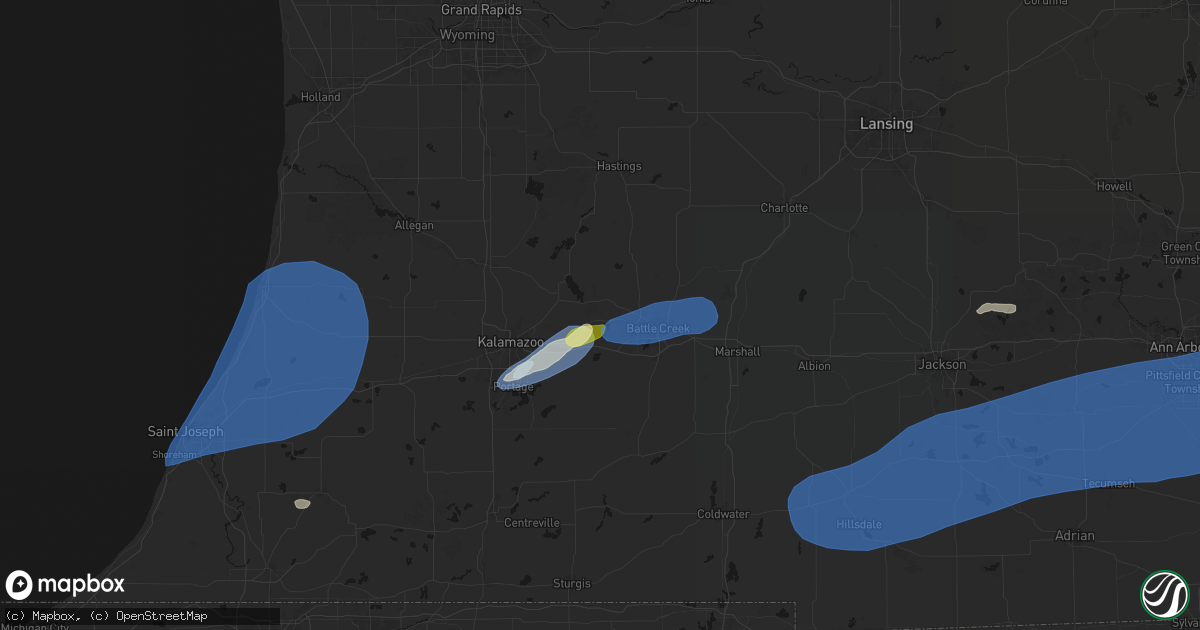 Hail map in Augusta, MI on July 3, 2026
