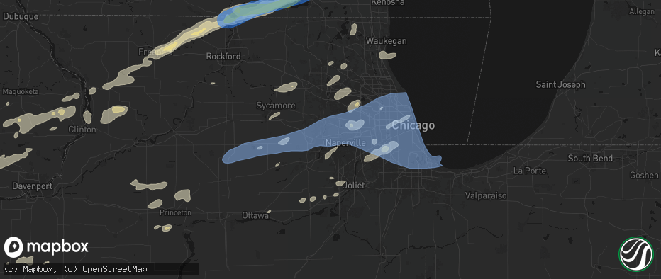 Hail map in Aurora, IL on July 3, 2026
