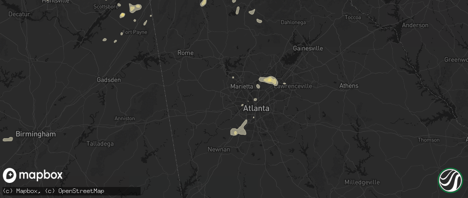 Hail map in Austell, GA on July 3, 2026