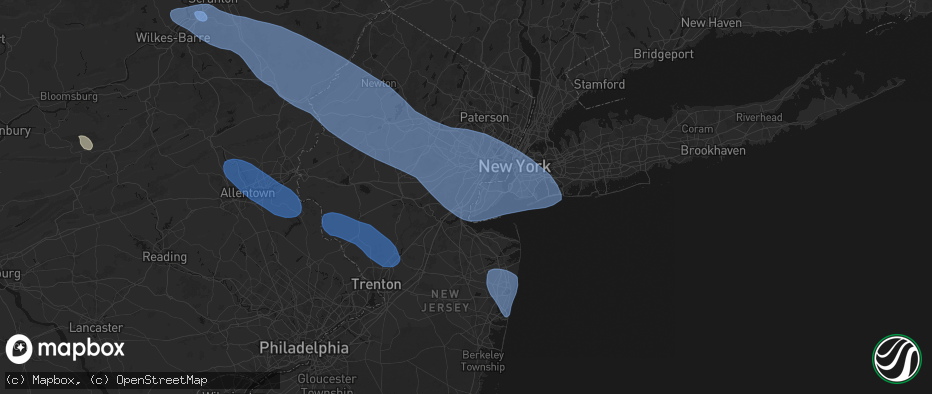 Hail map in Avenel, NJ on July 3, 2026