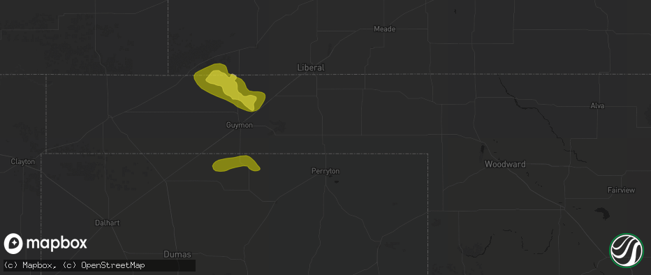 Hail map in Balko, OK on July 3, 2026