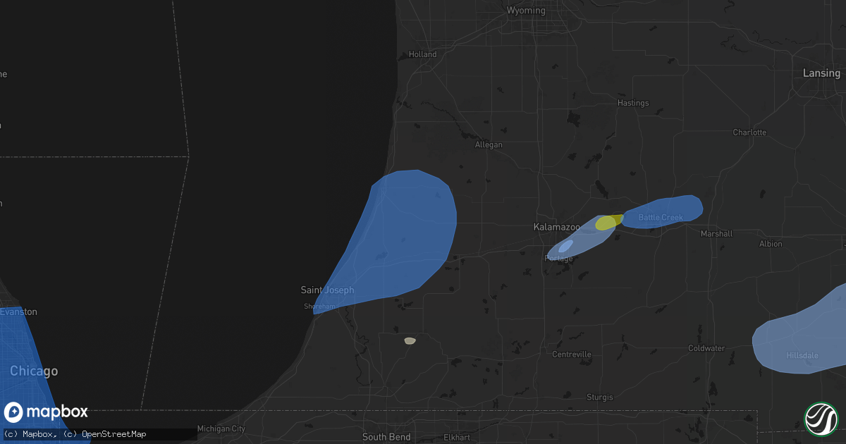 Hail map in Bangor, MI on July 3, 2026