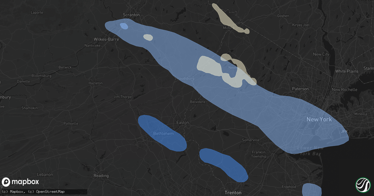 Hail map in Bangor, PA on July 3, 2026