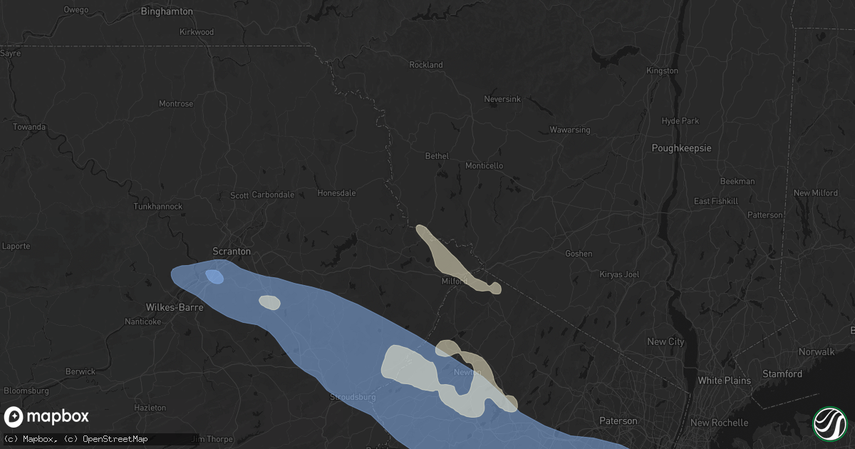 Hail map in Barryville, NY on July 3, 2026