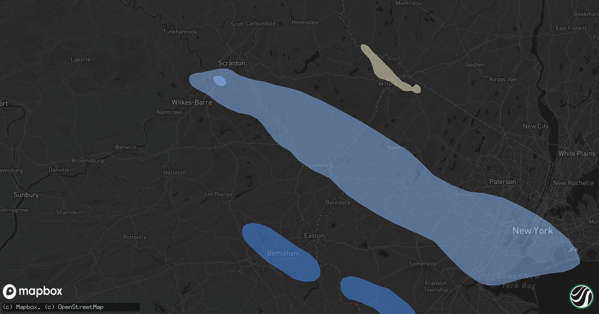 Hail map in Bartonsville, PA on July 3, 2026