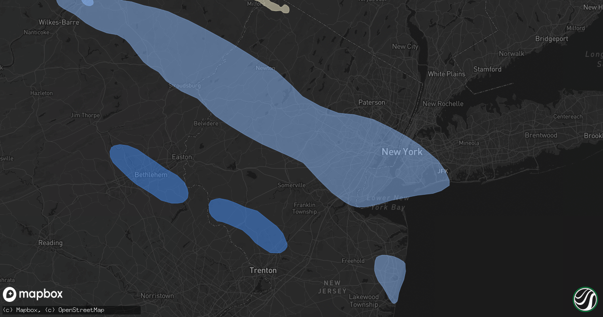 Hail map in Basking Ridge, NJ on July 3, 2026