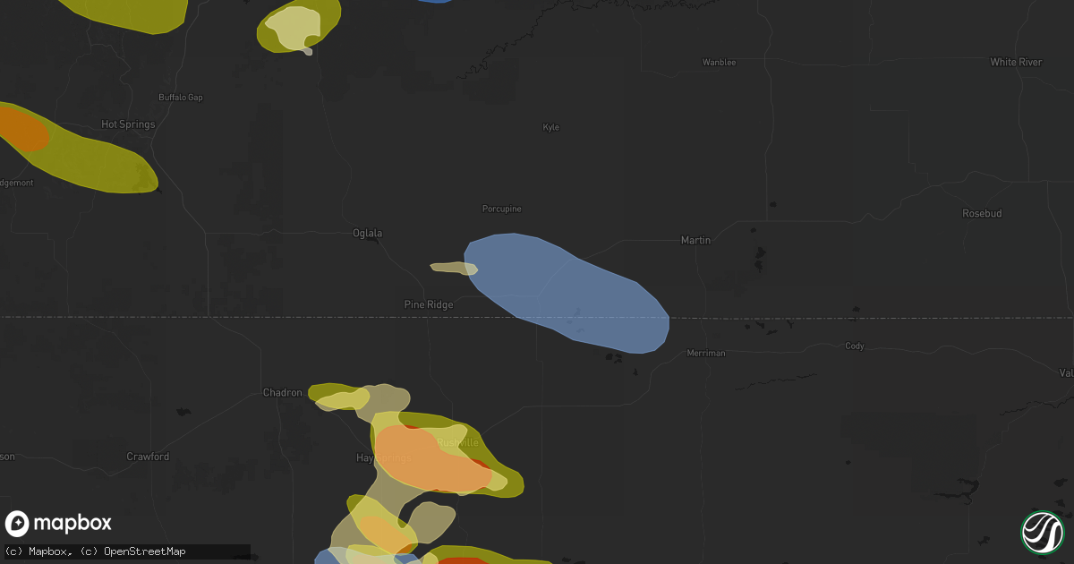 Hail map in Batesland, SD on July 3, 2026